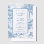 Vellum over Blue Coastal Toile Wedding Invitation Vellum Uitnodigingen (Offset)