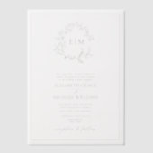 Vellum Sage Green Leafy Crest Monogram Huwelijk Vellum Uitnodigingen (Voorkant)
