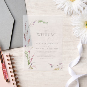 Vellum Trendy Elegant Wildflower Bloemen Huwelijk Uitnodigingen