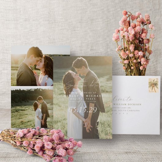 Vellum Uiterlijk Hand Lettertypografie 3 Foto Save The Date