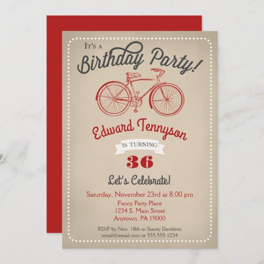 Vélo Anniversaire Invitation Hommes Garçons Vélo V (Devant / Derrière)