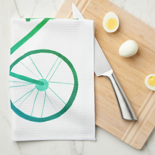 Vélo bleu vert serviette de cuisine (Quart Plié)