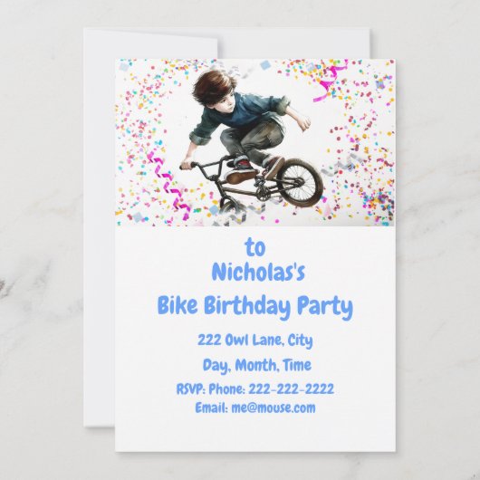 Vélo BMX Mountain Birthday Party Invitation (Dos)