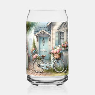 Vélo de chalet bleu avec panier à fleurs de printe