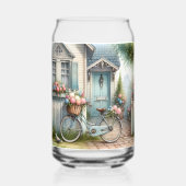 Vélo de chalet bleu avec panier à fleurs de printe (Verso)