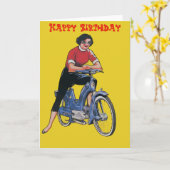 Vélo électrique, Femme Vintage, Carte Anniversaire (Fleur jaune)