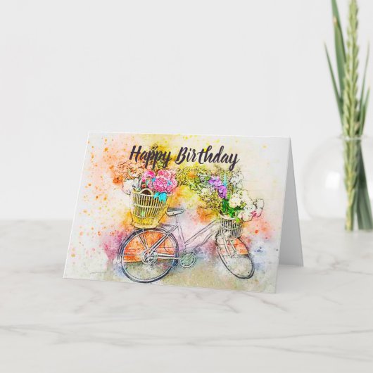 Vélo et fleurs carte (Devant)
