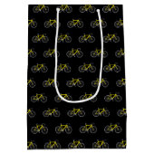 Vélo jaune sur sac cadeau moyen noir (Dos)
