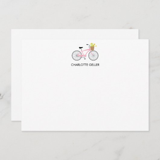 Vélo Rose Avec Panier Carte Note Plat (Devant / Derrière)