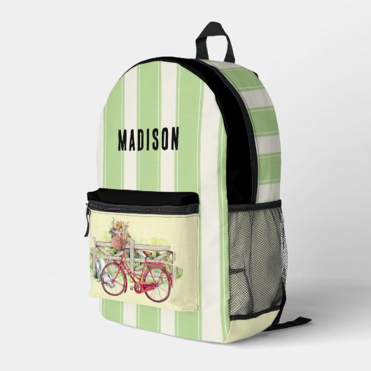 Vélo rouge avec Fleurs Pesonalized sac à dos (Coin arrière droit)