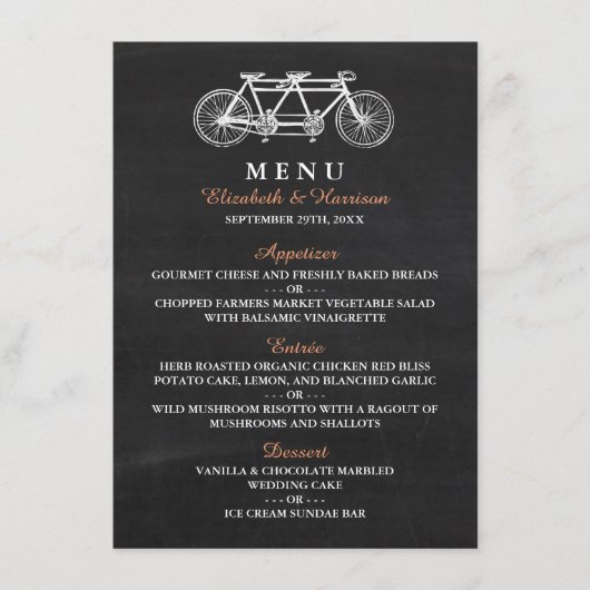 Vélo Tandem Sur Chalkboard Menu Mariage (Devant)