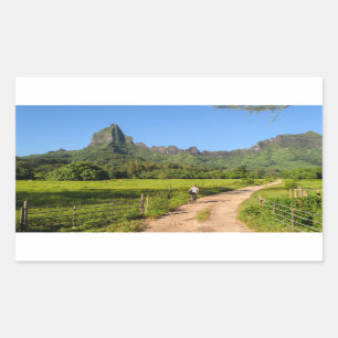 Vélo touristique sur Moorea rectangle autocollant