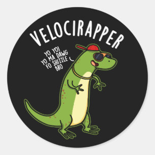 Veloci-rapper Funny Dinosaur Pun Dark BG Ronde Sticker