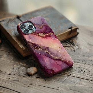 Velvet Amethyst – Purple Pink & Gold Marble Phone  iPhone 16 Hoesje