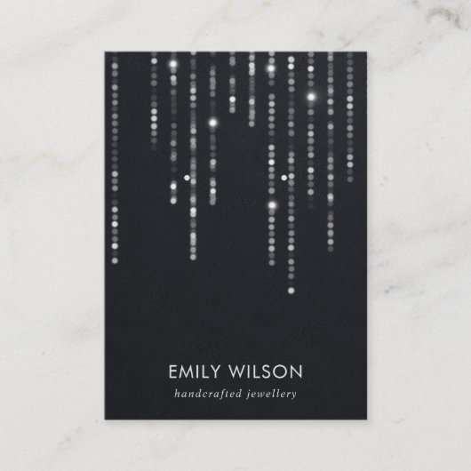 VELVET BLACK STRING LIGHTS STUD EARRING DISPLAY VISITEKAARTJE (Voorkant)