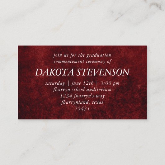 Velvet Grad | Ruby Red Graduation Faire-part (Dos)