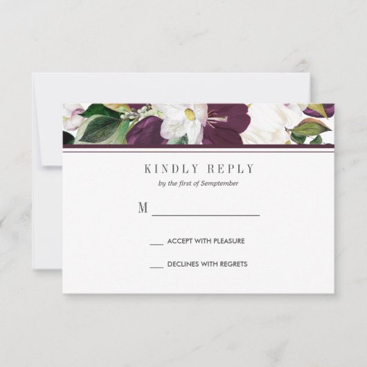 Velvet Magnolia Floral Wedding RSVP MEAL option (Devant)
