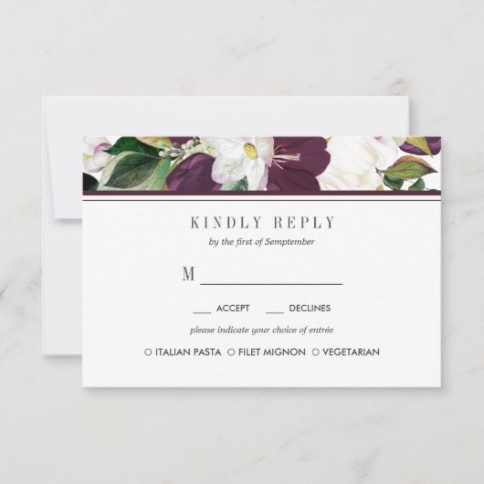 Velvet Magnolia Floral Wedding RSVP MEAL option (Devant)