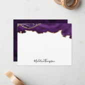 Velvet Paarse Agate Geode Script Typografie Notitiekaartje (Voorkant / Achterkant in situ)