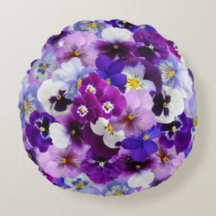 Velvet Pansy Paarse Tuin Bloemenpatroon Rond Kussen