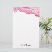 Velvet Pink Gold Agate Geode Script Typography Briefpapier (Staand voorkant)