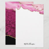 Velvet Pink Gold Agate Geode Script Typography Briefpapier (Voorkant / Achterkant)