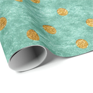 Velvet Polka Tiny Golden Stippen Blauwgroen Aqua T Cadeaupapier