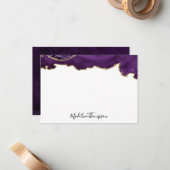 Velvet Puple Gold Agate Geode Script Typografie 2 Notitiekaartje (Voorkant / Achterkant in situ)