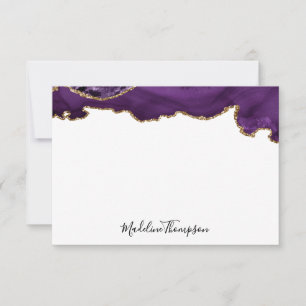 Velvet Puple Gold Agate Geode Script Typografie 2 Notitiekaartje