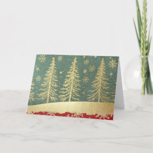 Velvet Red Border Gold Foil Kerstboom Kaart