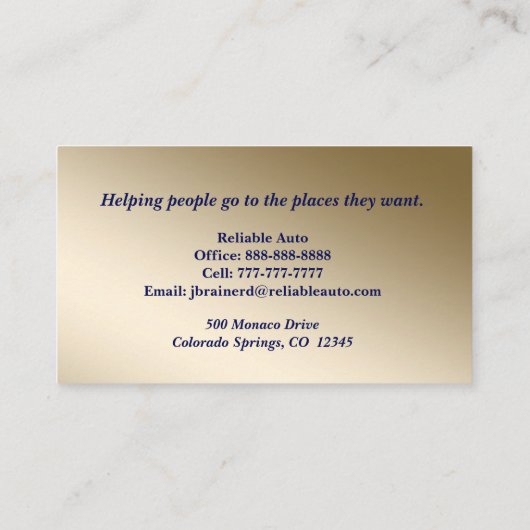 Velvet Royal Blue en Gold Auto Visitekaartje (Achterkant)