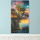 Velvet Twilight: The Lakeside Villa Canvas Afdruk (Insitu (Houten vloer))