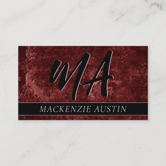 Velvety Henna Damask | Crimson Red Grunge Baroque Visitekaartje (Voorkant)