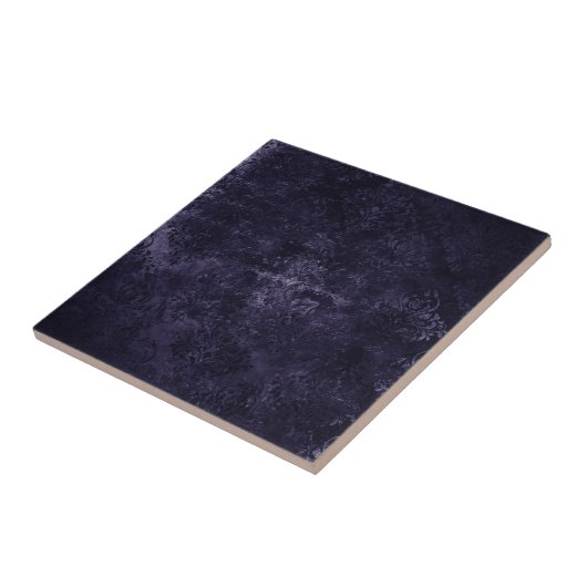 Velvety Midnight Damask | Indigo Paarse Grunge Tegeltje (Zijkant)