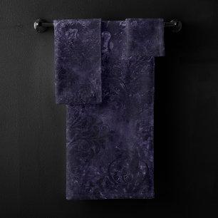 Velvety Midnight Damask Indigo Purple Grunge