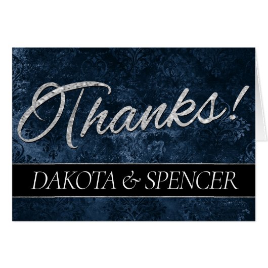 Velvety Navy Damask | Donkerblauw Dankjewel Card (Voorkant Horizontaal)