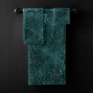 Velvety Turquoise Damask Grunge vert foncé Baroq