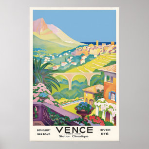Vence Frankrijk Vintage Reisposter Aangepaste Kuns Poster