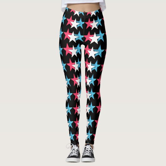 Vendredi Red, WH & BL Sterren Design Leggings (Voorkant)