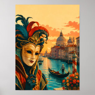 Venetiaans Carnaval Italië Vintage Venetiaans Mask Poster