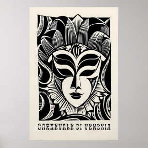 Venetiaans Carnaval Masker Print Zwart en Wit