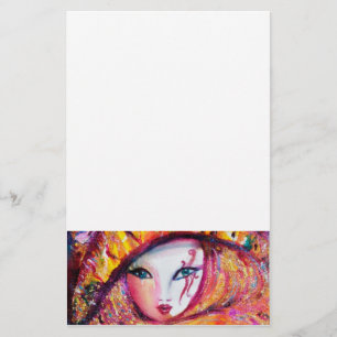 VENETIAANS CARNAVALSMASKER IN GEEL BRIEFPAPIER