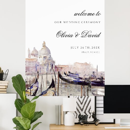 Venetiaanse bruiloft Script Waterverf Welkomstbord Poster (Thuiskantoor)