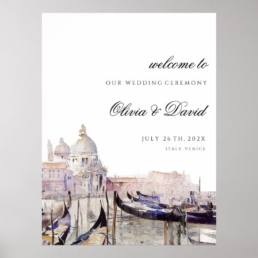 Venetiaanse bruiloft Script Waterverf Welkomstbord Poster (Voorkant)