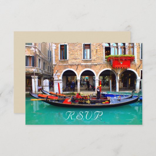 Venetiaanse gondels - reactiekaarten RSVP kaartje (Voorkant / Achterkant)