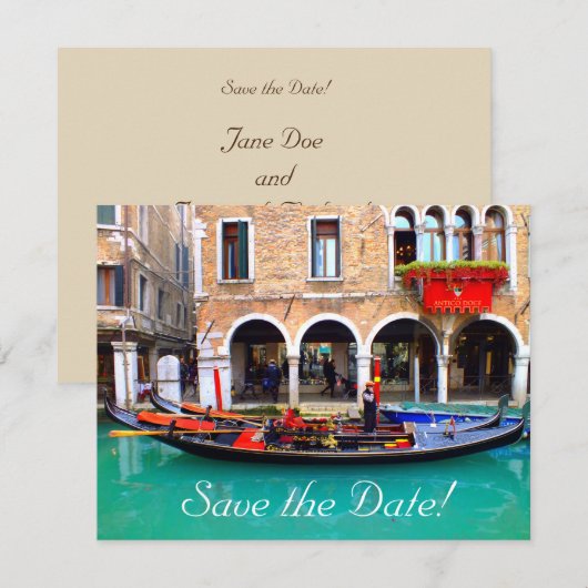 Venetiaanse gondola save-the-date kaarten (Voorkant / Achterkant)