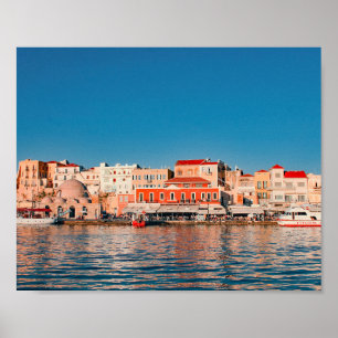 Venetiaanse haven in Chania op het blauwe uur op K Poster
