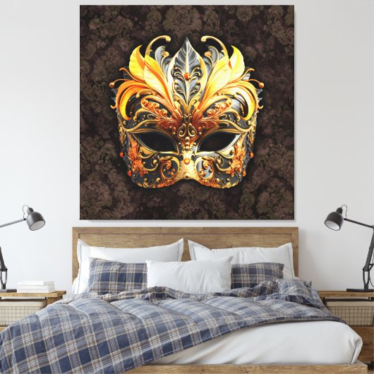Venetiaanse maskerade gouden masker canvas afdruk (Insitu (Slaapkamer))
