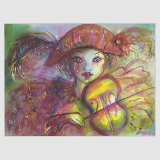 VENETIAANSE MASKERADE / HARLEKIJN VIOOLSPELER TISSUEPAPIER (Voorkant)