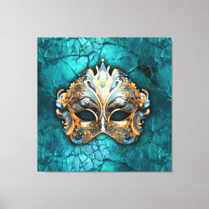 Venetiaanse Masquerade Masker op turquoise grond Canvas Afdruk